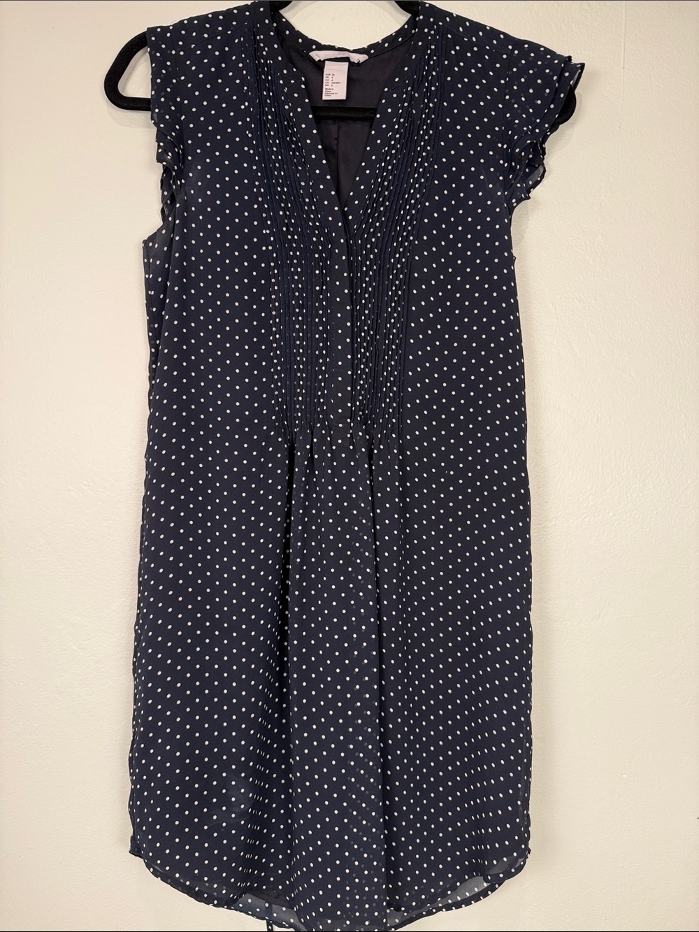 H&M Navy Blue Polka Dot Flutter Sleeve Dress Size 6 EUC